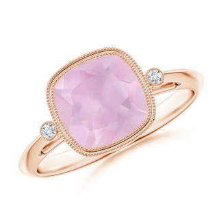 8mm AAA Bezel Set Cushion Rose Quartz Ring with Milgrain Detailing in Rose Gold