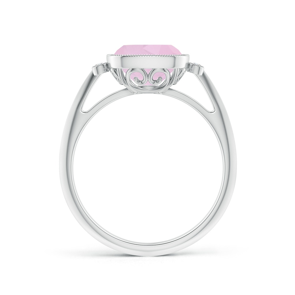 8mm AAA Bezel Set Cushion Rose Quartz Ring with Milgrain Detailing in White Gold - side 199