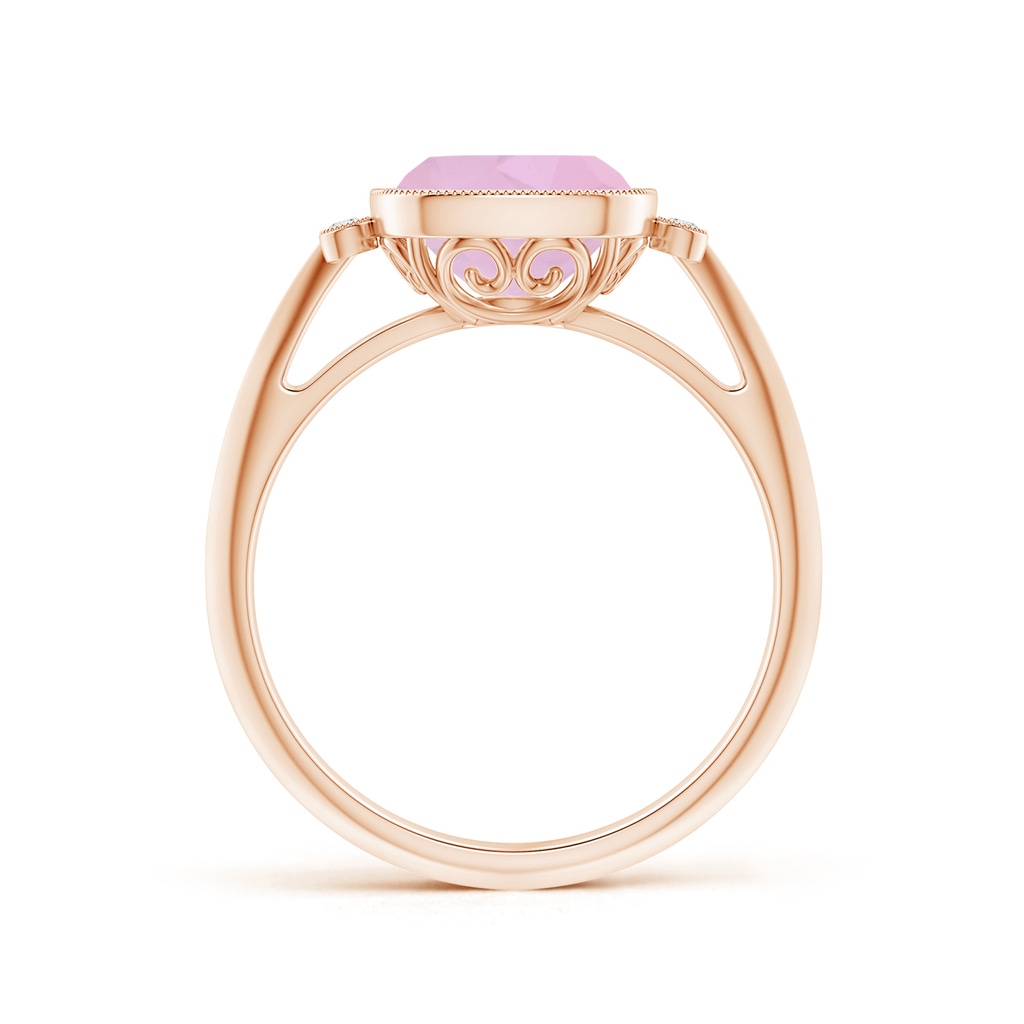 8mm AAAA Bezel Set Cushion Rose Quartz Ring with Milgrain Detailing in Rose Gold - side 199
