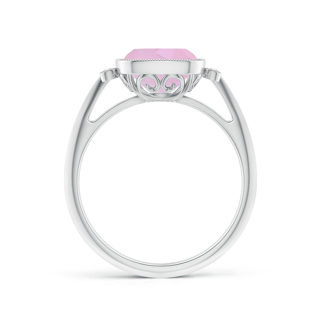 8mm AAAA Bezel Set Cushion Rose Quartz Ring with Milgrain Detailing in White Gold - side 199