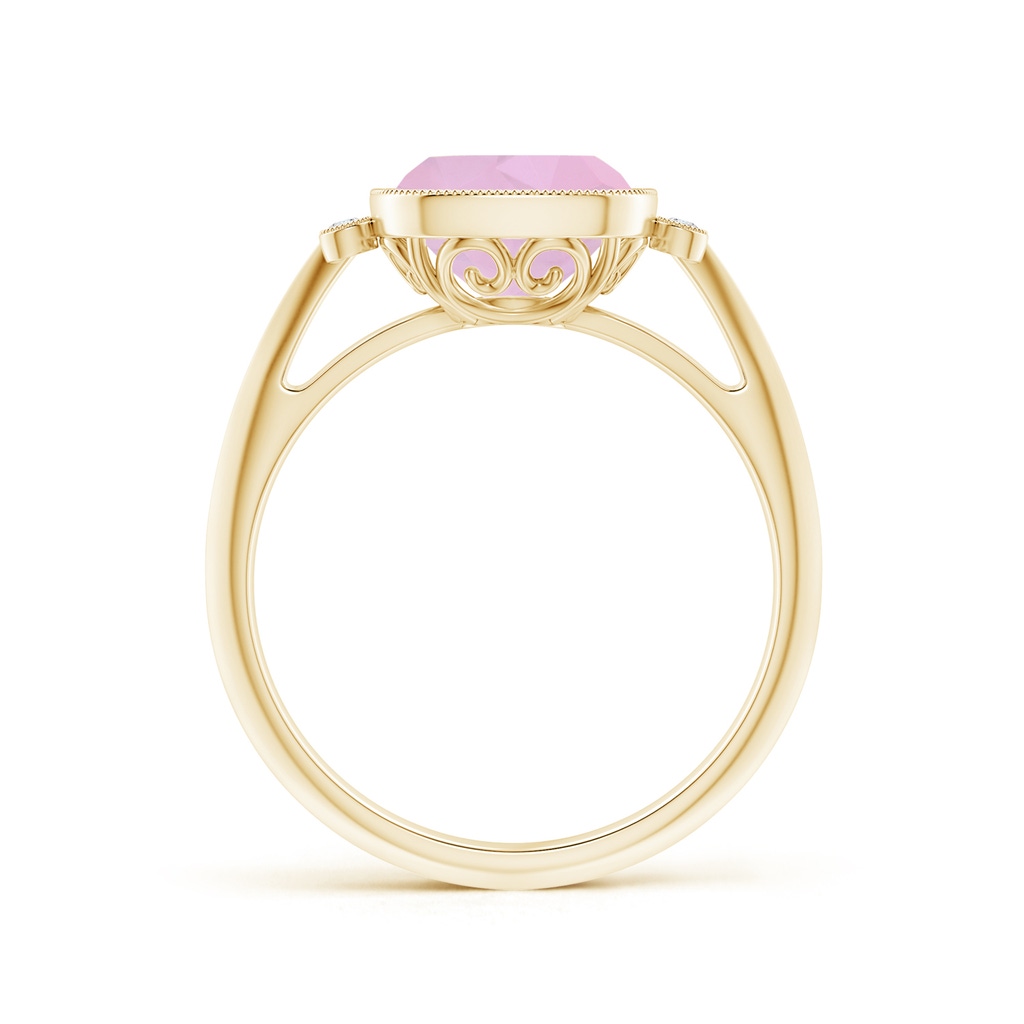 8mm AAAA Bezel Set Cushion Rose Quartz Ring with Milgrain Detailing in Yellow Gold - side 199