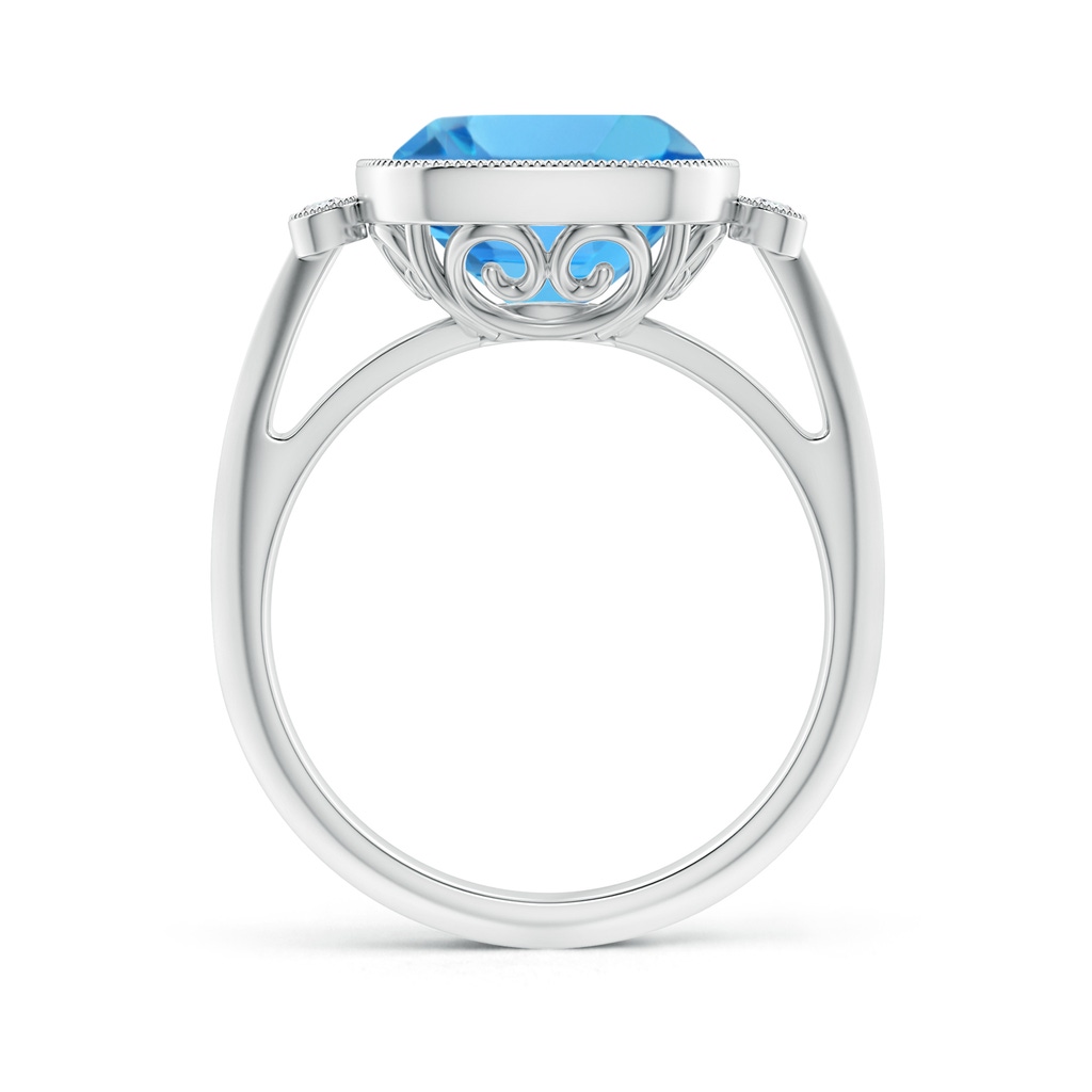 10mm AAA Bezel Set Cushion Swiss Blue Topaz Ring with Milgrain Detailing in White Gold Side-1