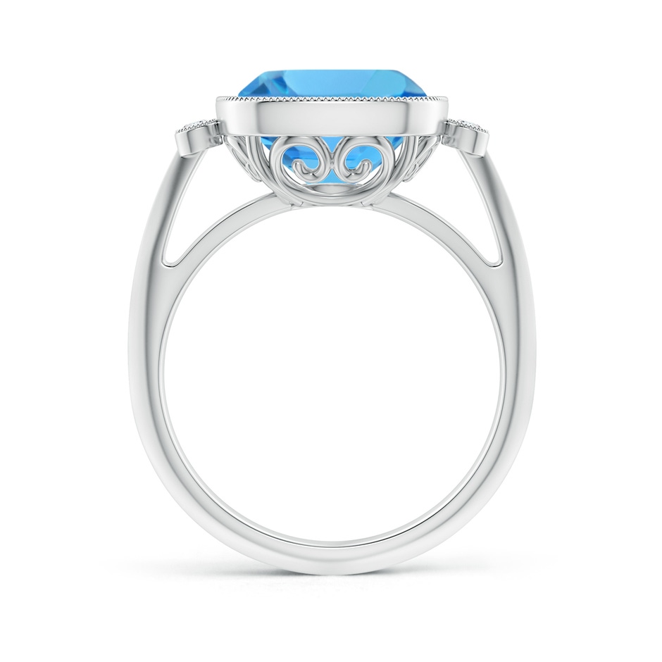 10mm AAA Bezel Set Cushion Swiss Blue Topaz Ring with Milgrain Detailing in White Gold side-1