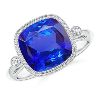 10mm AAA Bezel Set Cushion Tanzanite Ring with Milgrain Detailing in White Gold