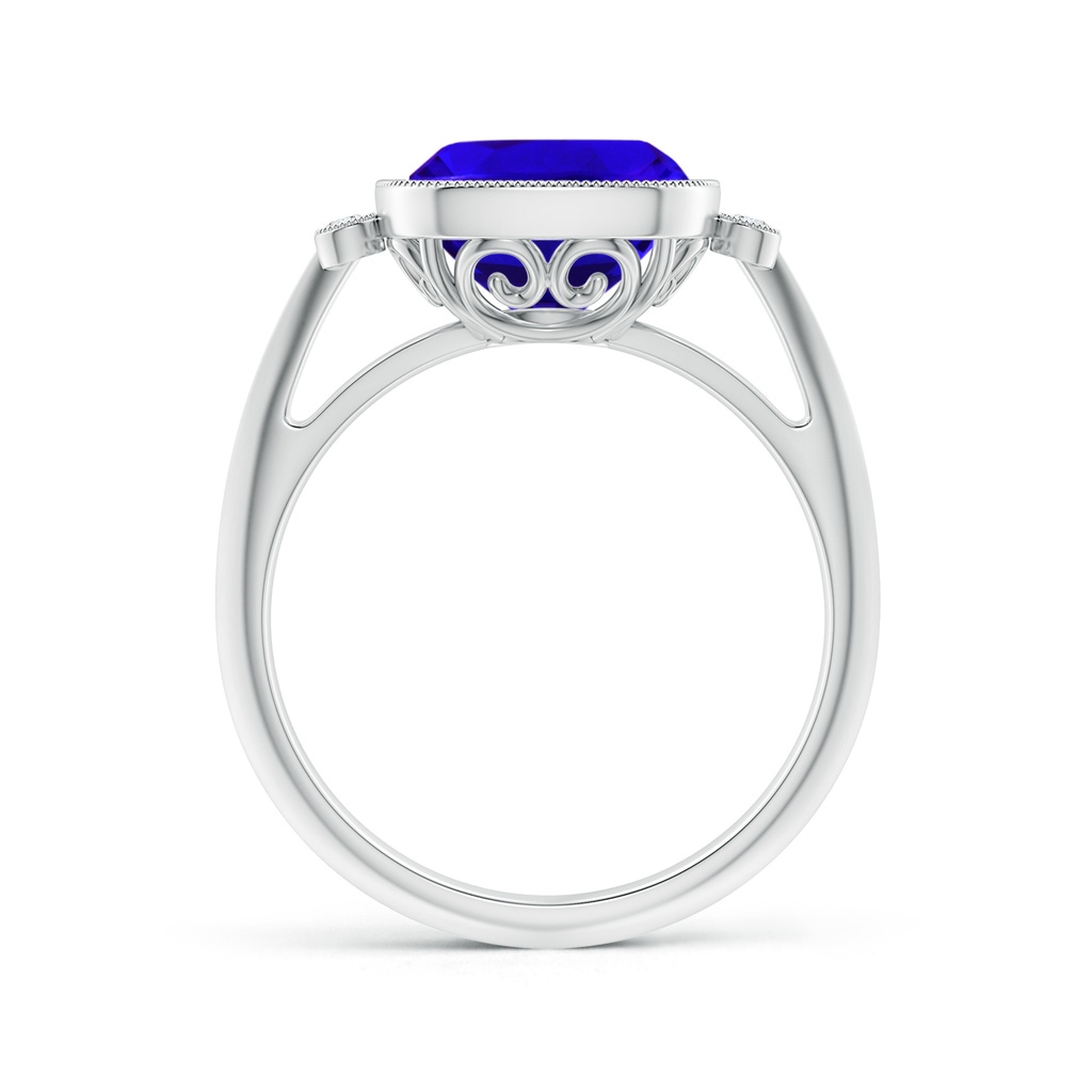 9mm AAAA Bezel Set Cushion Tanzanite Ring with Milgrain Detailing in White Gold Side-1