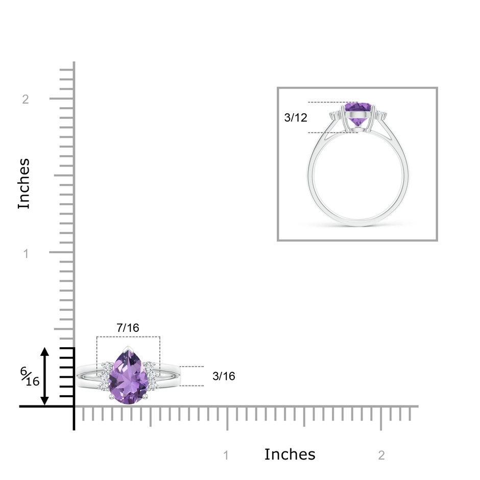 10x7mm A Pear Amethyst Ring with Triple Diamond Accents in White Gold ruler