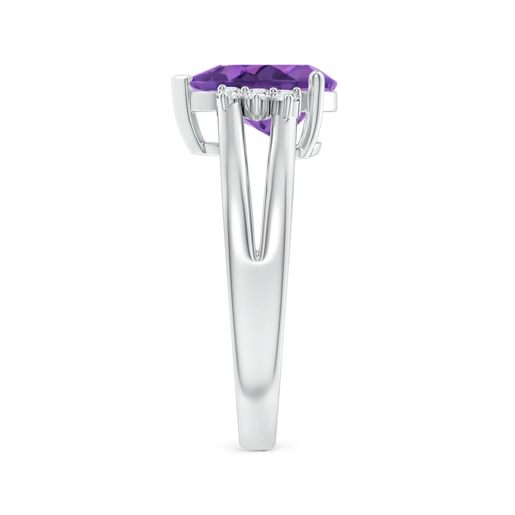 10x7mm AAA Pear Amethyst Ring with Triple Diamond Accents in White Gold Side-2