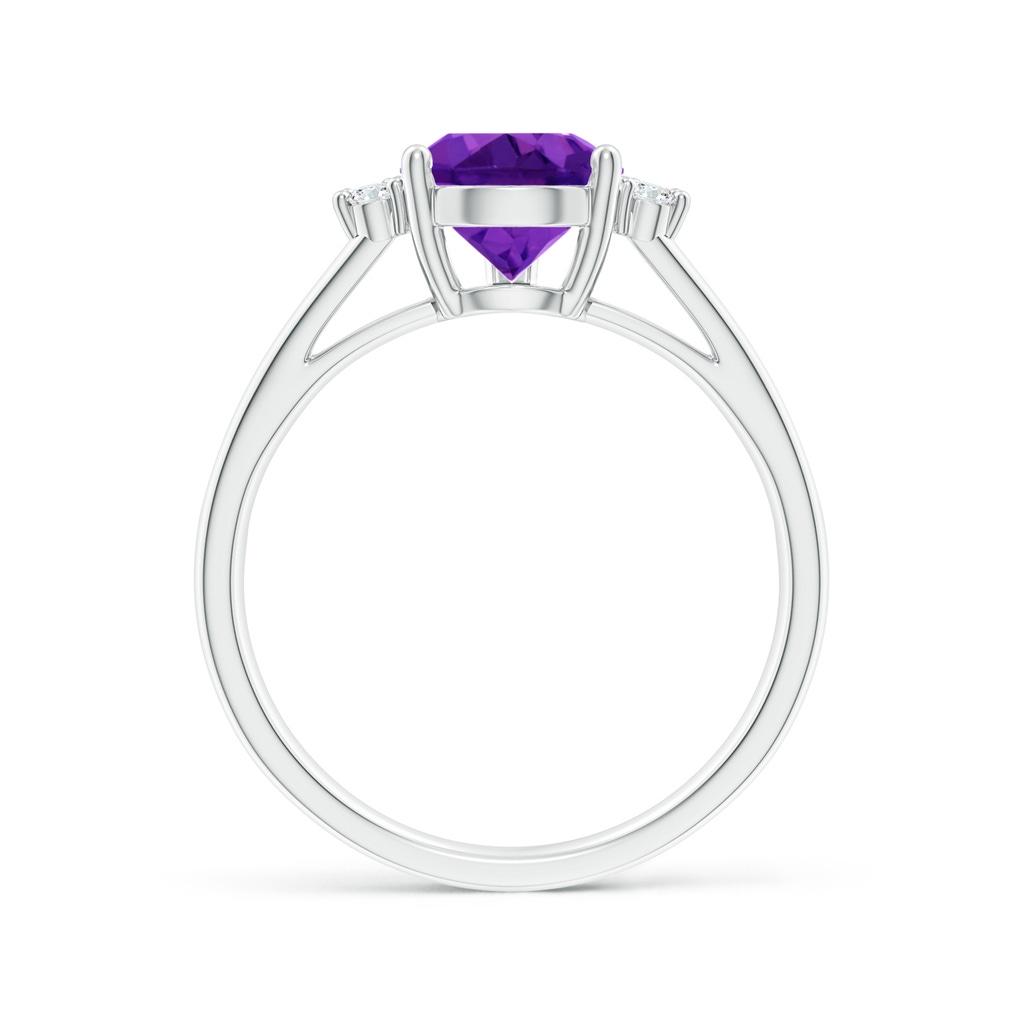 10x7mm AAAA Pear Amethyst Ring with Triple Diamond Accents in P950 Platinum Side-1