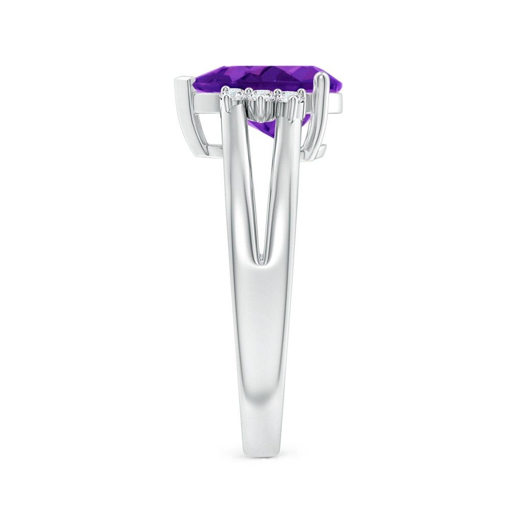 10x7mm AAAA Pear Amethyst Ring with Triple Diamond Accents in P950 Platinum Side-2