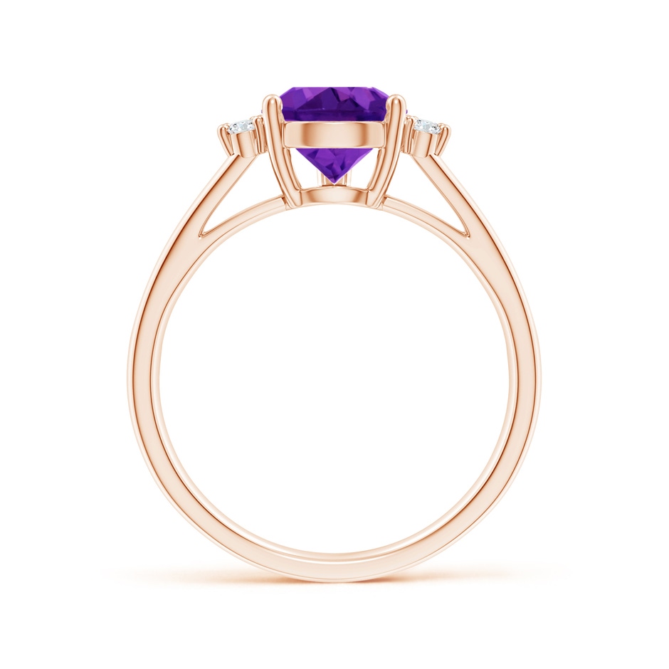 10x7mm AAAA Pear Amethyst Ring with Triple Diamond Accents in Rose Gold side-1