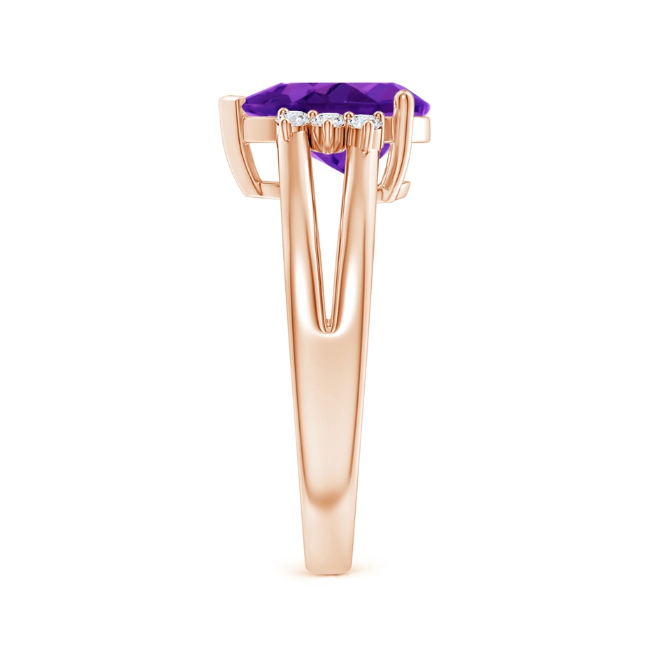 10x7mm AAAA Pear Amethyst Ring with Triple Diamond Accents in Rose Gold side-2