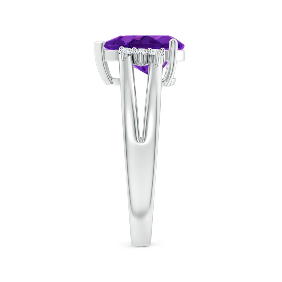 10x7mm AAAA Pear Amethyst Ring with Triple Diamond Accents in White Gold side-2