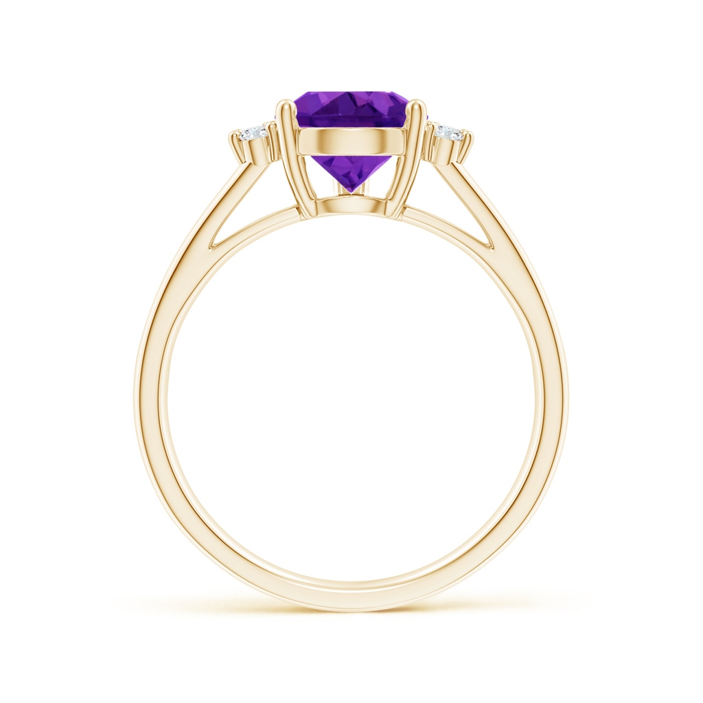 10x7mm AAAA Pear Amethyst Ring with Triple Diamond Accents in Yellow Gold Side-1