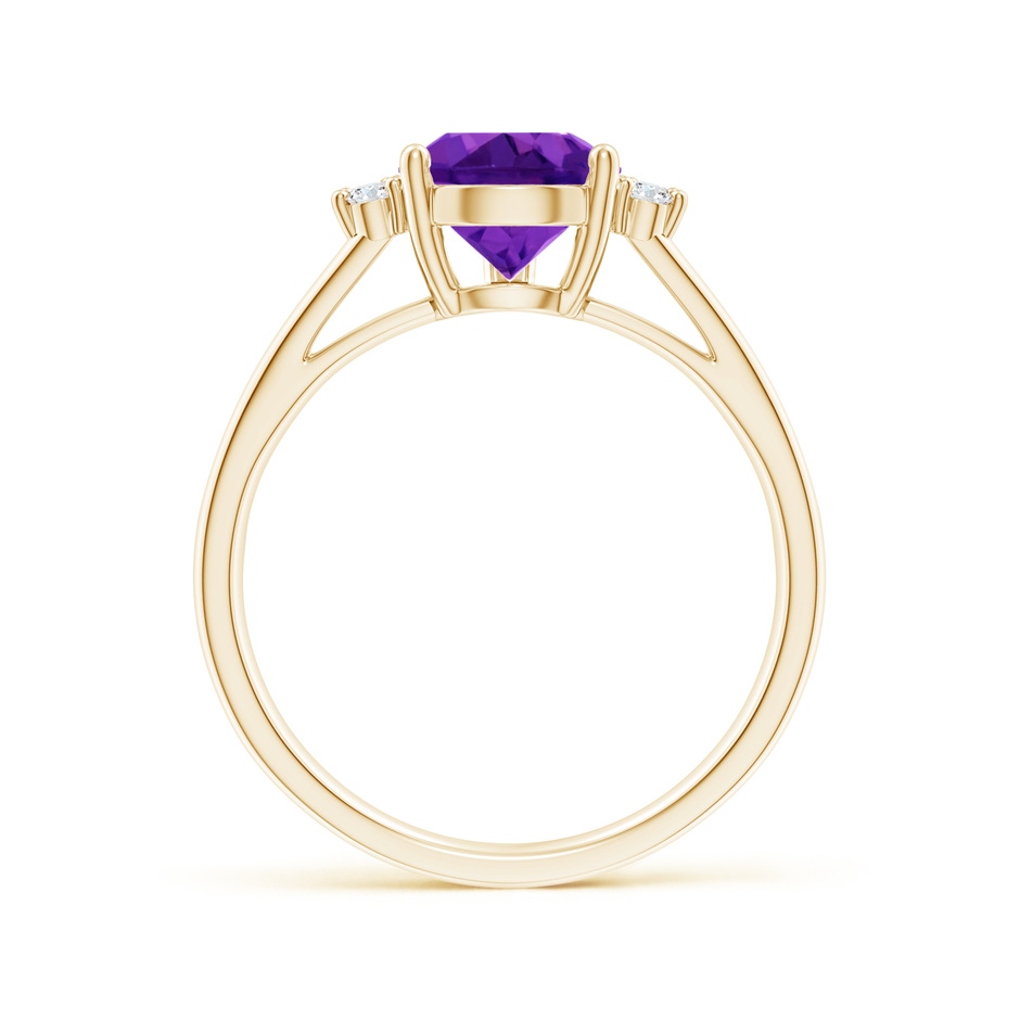 10x7mm AAAA Pear Amethyst Ring with Triple Diamond Accents in Yellow Gold side-1