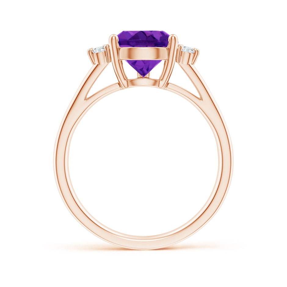 12x8mm AAAA Pear Amethyst Ring with Triple Diamond Accents in Rose Gold side-1