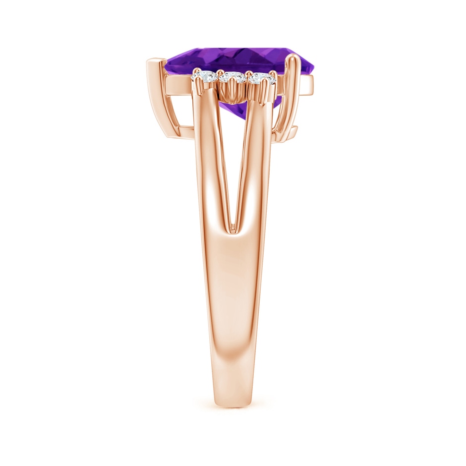 12x8mm AAAA Pear Amethyst Ring with Triple Diamond Accents in Rose Gold side-2
