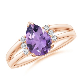 9x6mm A Pear Amethyst Ring with Triple Diamond Accents in 9K Rose Gold