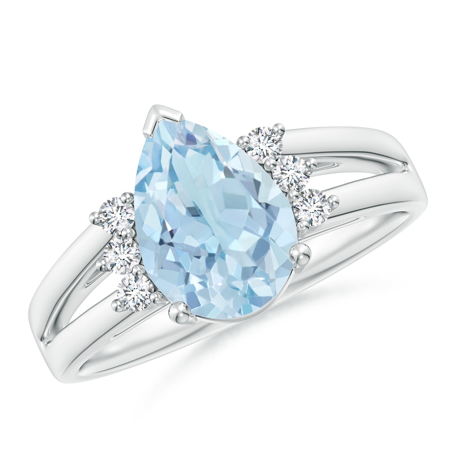 10x7mm AA Pear Aquamarine Ring with Triple Diamond Accents in P950 Platinum 
