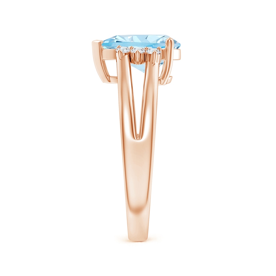 10x7mm AAA Pear Aquamarine Ring with Triple Diamond Accents in Rose Gold side-2