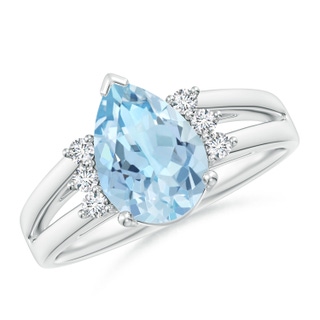 10x7mm AAA Pear Aquamarine Ring with Triple Diamond Accents in White Gold