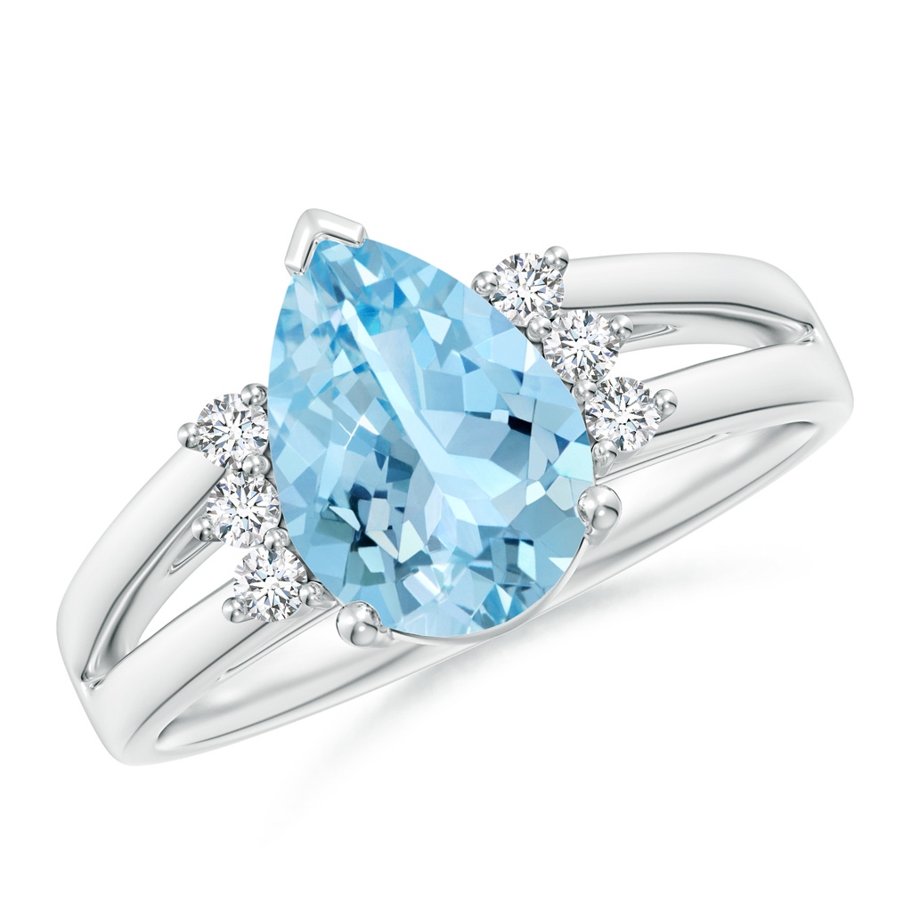 10x7mm AAAA Pear Aquamarine Ring with Triple Diamond Accents in P950 Platinum