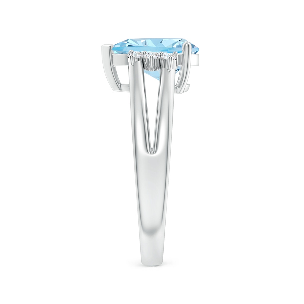 10x7mm AAAA Pear Aquamarine Ring with Triple Diamond Accents in P950 Platinum Side-2
