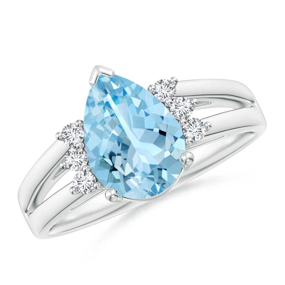 10x7mm AAAA Pear Aquamarine Ring with Triple Diamond Accents in White Gold 