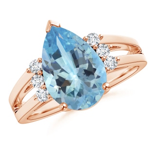 14.14x9.27x6.09mm AAA GIA Certified Aquamarine Ring with Triple Diamond Accents in 10K Rose Gold