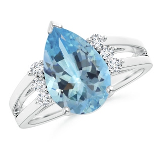 14.14x9.27x6.09mm AAA GIA Certified Aquamarine Ring with Triple Diamond Accents in White Gold