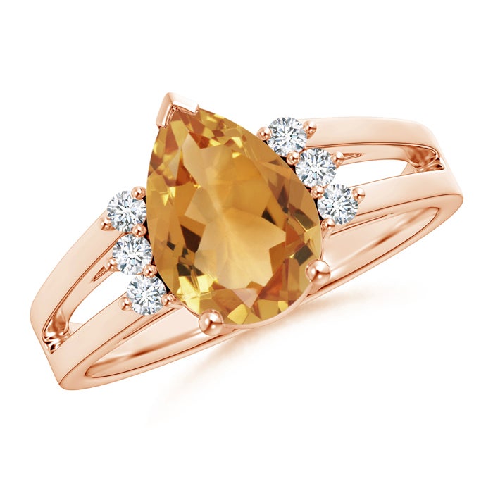 Pear Citrine Ring with Triple Diamond Accents