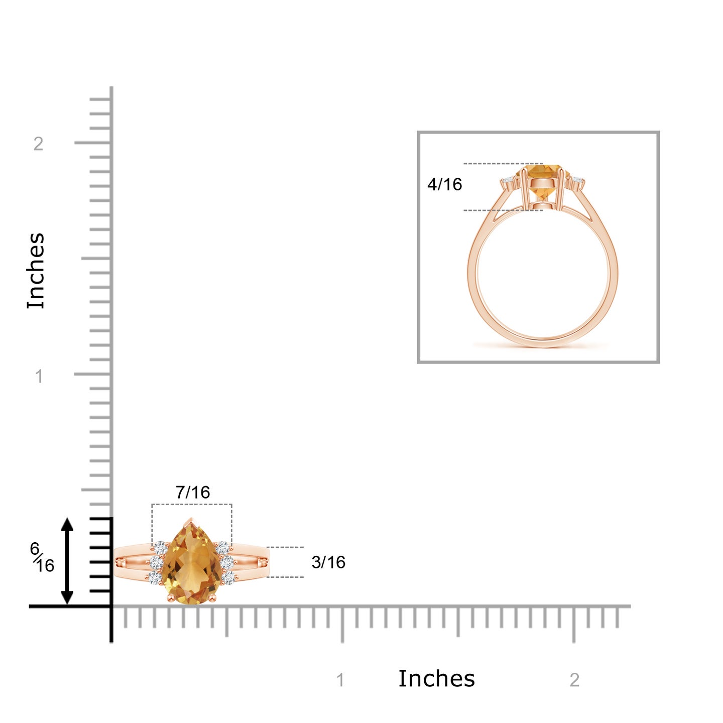 Pear Citrine Ring with Triple Diamond Accents