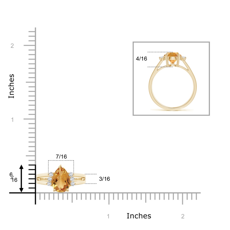 10x7mm A Pear Citrine Ring with Triple Diamond Accents in Yellow Gold product image