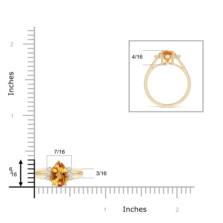 10x7mm AA Pear Citrine Ring with Triple Diamond Accents in Yellow Gold product image