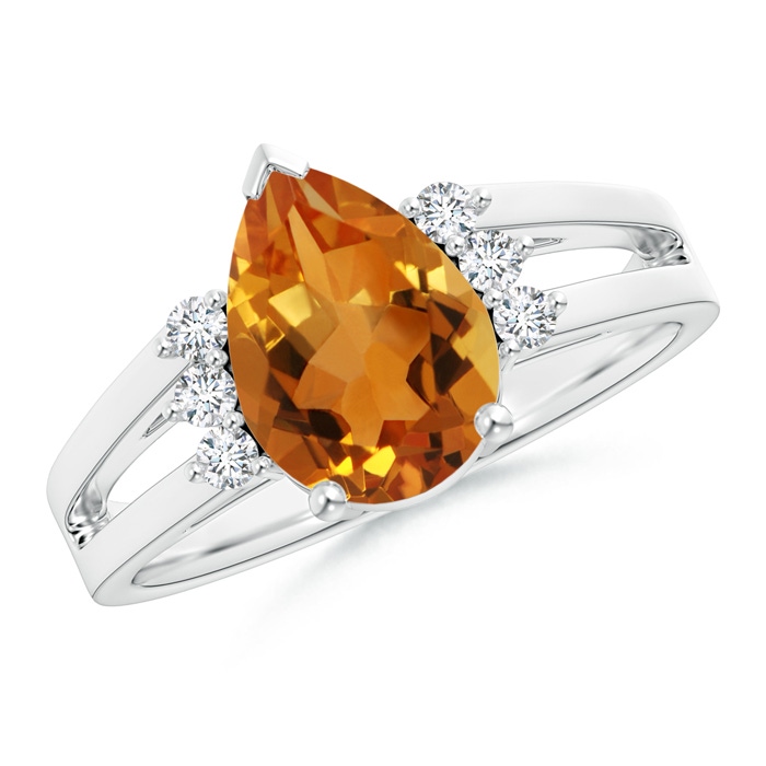 10x7mm AAA Pear Citrine Ring with Triple Diamond Accents in White Gold 