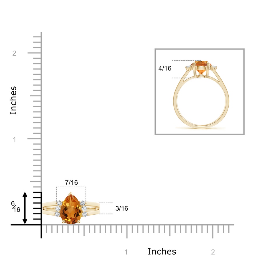 10x7mm AAA Pear Citrine Ring with Triple Diamond Accents in Yellow Gold product image