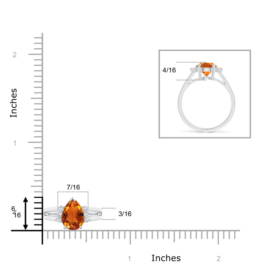 10x7mm AAAA Pear Citrine Ring with Triple Diamond Accents in White Gold product image