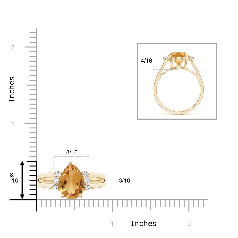 12x8mm A Pear Citrine Ring with Triple Diamond Accents in Yellow Gold product image
