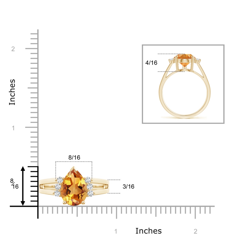 12x8mm AA Pear Citrine Ring with Triple Diamond Accents in Yellow Gold product image