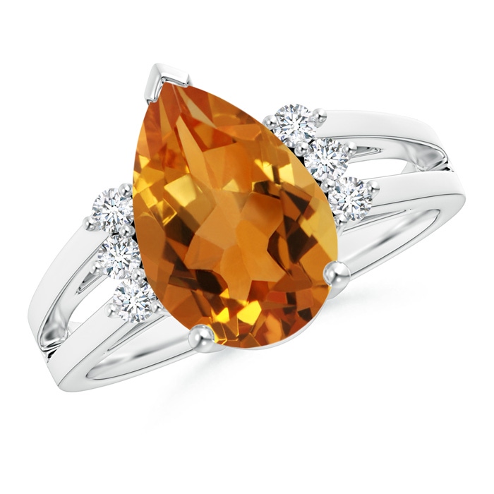 12x8mm AAA Pear Citrine Ring with Triple Diamond Accents in White Gold 