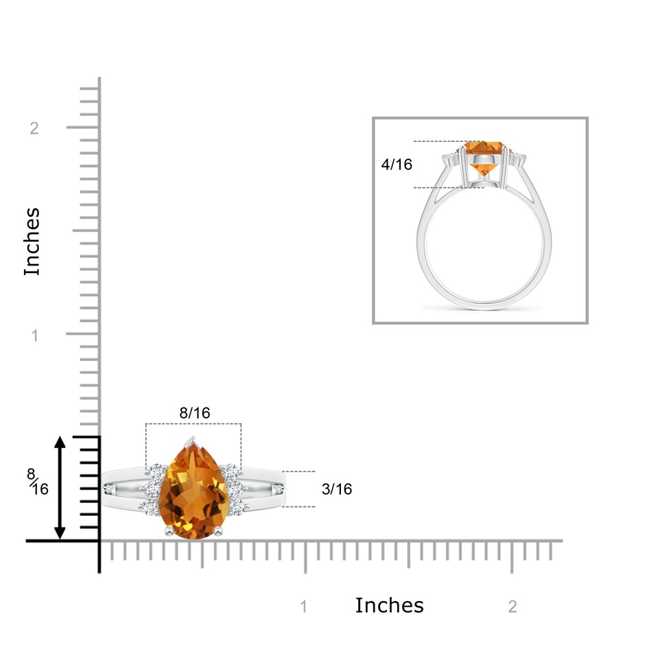 12x8mm AAA Pear Citrine Ring with Triple Diamond Accents in White Gold product image