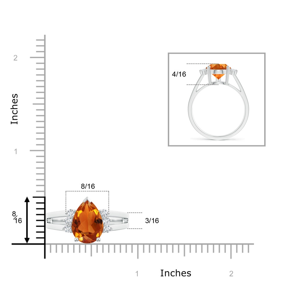 12x8mm AAAA Pear Citrine Ring with Triple Diamond Accents in White Gold product image