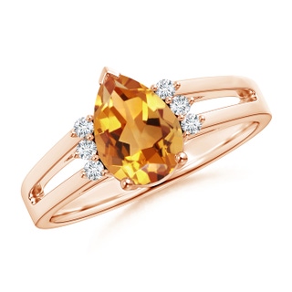 9x6mm AA Pear Citrine Ring with Triple Diamond Accents in 10K Rose Gold