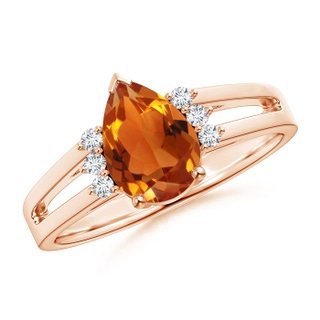 9x6mm AAAA Pear Citrine Ring with Triple Diamond Accents in 10K Rose Gold