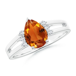 9x6mm AAAA Pear Citrine Ring with Triple Diamond Accents in P950 Platinum