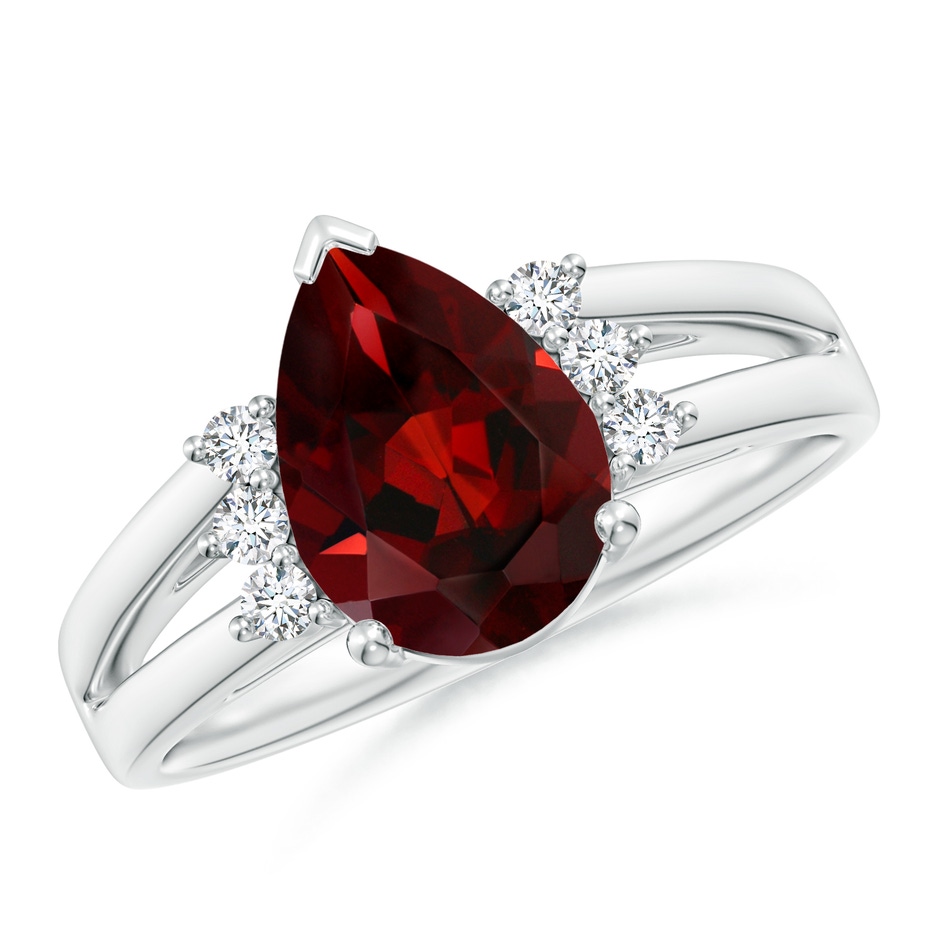 10x7mm AAA Pear Garnet Ring with Triple Diamond Accents in White Gold 