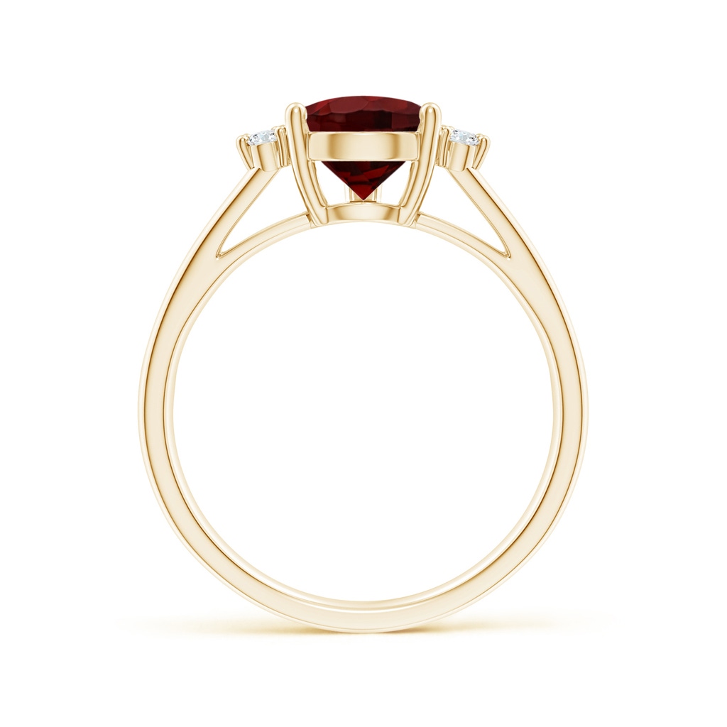 10x7mm AAA Pear Garnet Ring with Triple Diamond Accents in Yellow Gold Side-1