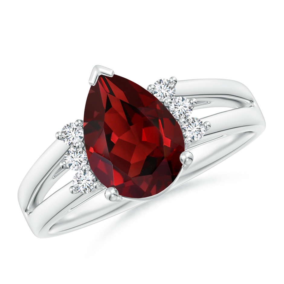 10x7mm AAAA Pear Garnet Ring with Triple Diamond Accents in P950 Platinum 