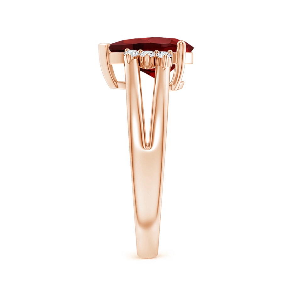10x7mm AAAA Pear Garnet Ring with Triple Diamond Accents in Rose Gold side-2