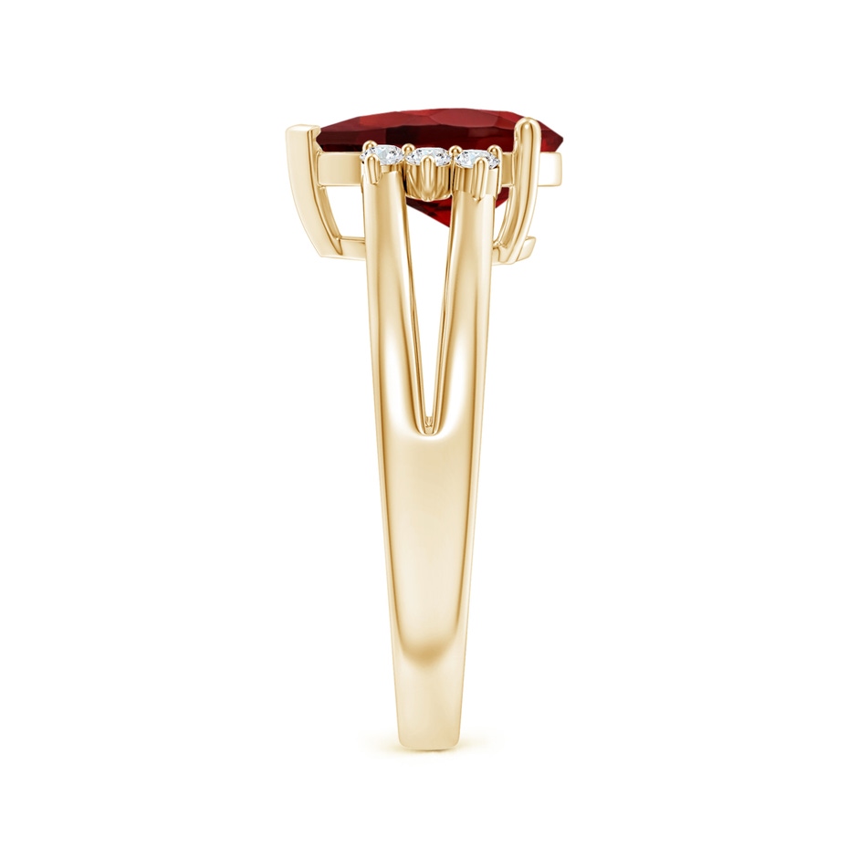 10x7mm AAAA Pear Garnet Ring with Triple Diamond Accents in Yellow Gold side-2