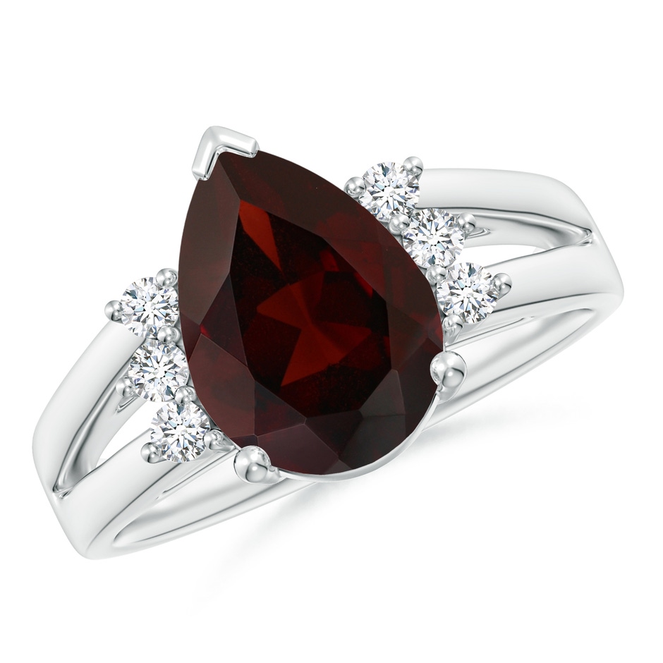 12x8mm A Pear Garnet Ring with Triple Diamond Accents in White Gold 